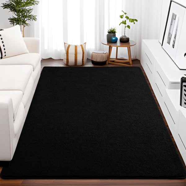 Large Modern Area Rugs for Bedroom Living Room, 4x6 Feet Black Rug, Thickened Memory-Foam Indoor Carpets, Minimalist Rug for Boys Girls, Soft, Non-Slip and Machine-Washable